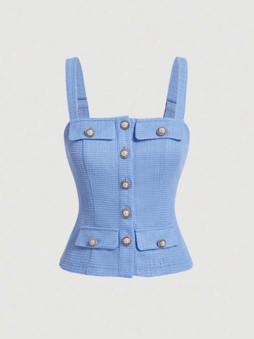 SHEIN Blue Tweed Button-Front Tank Top sz L